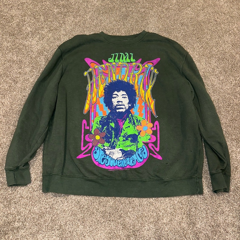 Urban Outfitters Oversized Green Jimi Hendrix Graphic Sweatshirt